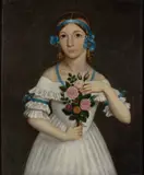 ATTRIBUTED, FOLK ART PORTRAIT OF A GIRL by John Toole, oil on canvas, sold Sep 2023
