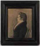 ATTRIBUTED, FOLK ART PORTRAIT by Silon Amos Henkel, charcoal and pencil on paper, sold Sep 2023