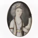 ATTRIBUTED, MINIATURE PORTRAIT OF A WOMAN by Philippe Abraham Peticolas, watercolor, sold Sep 2023