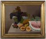 FOLK ART STILL-LIFE PAINTING by Edward E. Hafer, oil on canvas with likely original stretchers, sold Sep 2023