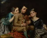 GENRE SCENE WITH THREE CHILDREN by Francois Louis Lanfant de Metz, oil on panel, sold Sep 2023