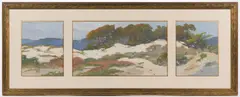LANDSCAPE TRIPTYCH by Mary DeNeale Morgan, oil on board, sold Sep 2023