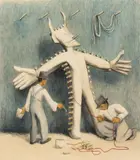 GENRE SCENE by Alfredo Zalce, watercolor on paper, sold Sep 2023