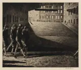SHADOWS ON THE RAMP by Martin Lewis, drypoint etching on paper, sold Sep 2023