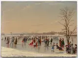 PARIS ICE SKATING GENRE SCENE by Conrad Wise Chapman, oil on panel, sold Sep 2023