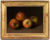 STILL-LIFE WITH APPLES by Rudolf Tschudi, oil on Academy Board, sold Sep 2023