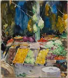 MARKET SCENE by Adele Williams, watercolor on paper, sold Sep 2023