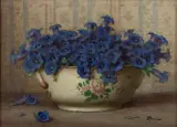 STILL-LIFE WITH GENTIANS by Ernest Filliard, watercolor on paper, sold Sep 2023