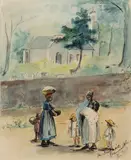 RICHMOND, VIRGINIA GENRE SCENE by Margaret Dashiell, watercolor on paper, sold Sep 2023