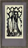 Serape Vendor by Elnora "Nora" Hauser, Linocut, sold May 2024