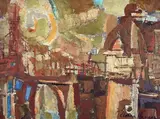 The Bridge in the Morning by Elnora "Nora" Hauser, Oil on board, sold May 2024