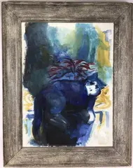 The Indigo Cat by Elnora "Nora" Hauser, Watercolor, sold May 2024