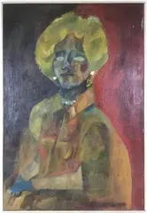Lady in Blue Gloves by Marlene E. Miller, Oil on canvas, sold May 2024