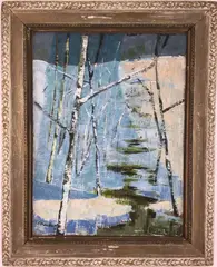 Brook at Winter by Elnora "Nora" Hauser, Oil on cardboard, sold Jun 2024