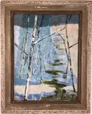 Brook at Winter by Elnora "Nora" Hauser, Oil on cardboard, sold Jun 2024