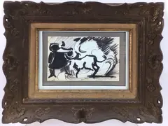 The Charge: Bull Fight by Elnora "Nora" Hauser, Watercolor/gauche, sold Jun 2024