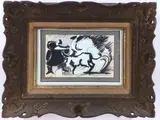 The Charge: Bull Fight by Elnora "Nora" Hauser, Watercolor/gauche, sold Jun 2024
