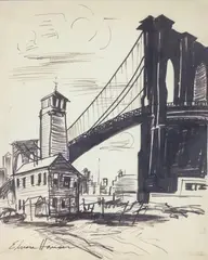 Brooklyn Bridge from Brooklyn by Elnora "Nora" Hauser, Ink, sold Jun 2024