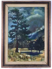 The Pine Tree by Elnora "Nora" Hauser, Gouache/mixed media on board, sold Jun 2024