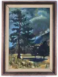 The Pine Tree by Elnora "Nora" Hauser, Gouache/mixed media on board, sold Jun 2024