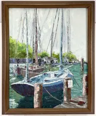 Mystic Harbor by Leonard Dimmick, Oil on Board, sold Jul 2024