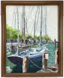 Mystic Harbor by Leonard Dimmick, Oil on Board, sold Jul 2024