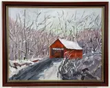 Covered Bridge in Snow by Leonard Dimmick, Oil on board, sold Jul 2024