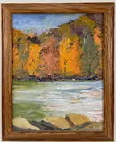 Along the Rivers Bank by Leonard Dimmick, Oil on board, sold Jul 2024