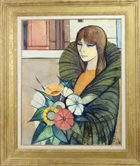 Jeune Fille aux Fleurs by Charles Levier, Oil on canvas, sold Aug 2024