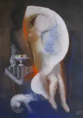 Woman with Cat by Béla Kádár, Gouache on paper, sold Aug 2024