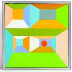 Geometric 3 - Red Circle by Edna Wright Andrade, Oil on canvas, sold Aug 2024