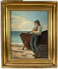 A Skagen Fisherman by Edmund Fischer, Oil on canvas, sold Aug 2024