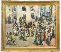 Street Party by Ralph Taylor, Oil on canvas, sold Oct 2024