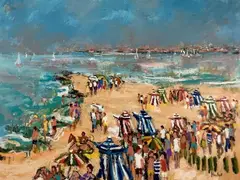 Tents sur le Plage by Urbain Emmanuel Huchet, Oil on canvas, sold Nov 2024