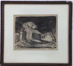 Penna Dutch Barn by Walter Emerson Baum, Etching, sold Dec 2024