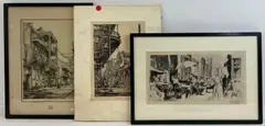 New Orleans Corner by Earl "Bill" Earle Horter, Etchings including "New Orleans Corner", sold Feb 2025