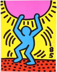 International Youth Year by Keith Haring, 1985, Lithograph in colors, on wove paper, the full sheet, sold Feb 2025