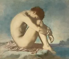 Young Man Sitting by the Sea by Hippolyte Flandrin, Lithograph print of Flandrin's "Young Man Sitting by the Sea", sold May 2025