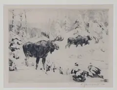 Friends Again by Carl Rungius, Drypoint etching, sold Jun 2025