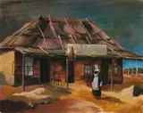 Lucky Digger Hotel, Hill End by Donald Friend, 1953, oil on canvas, sold Nov 2016
