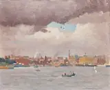 Circular Quay by Herbert Badham, 1954, oil on canvas board, sold Nov 2016