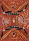 Budgerigar Dreaming (Version 6) by Kaapa Tjampitjinpa, 1972, synthetic polymer powder paint on composition board, offered Oct 2016