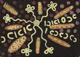 Woman’S Dreaming by Tommy Lowry Tjapaltjarri, 1972, synthetic polymer powder paint on board, offered Oct 2016