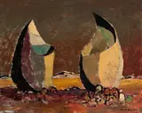 Split Rocks by Russell Drysdale, c.1952, oil on canvas, sold Sep 2016