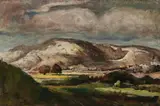 Sunset On The Omega Hills by Lloyd Rees, 1948, oil on canvas, sold Sep 2016