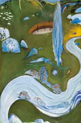 Blue And Green Paddock by Brett Whiteley, 1979, oil, collage and mixed media on canvas board, sold Sep 2016