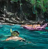 In The Swell (Lilo And Snorkel) by Nicholas Harding, 2005, oil on canvas, sold Sep 2016