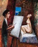 Artist And Muse by Garry Shead, c.2003, oil on composition board, sold Sep 2016