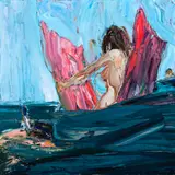 Beach Life (Lilo Girl And Snorkeller) by Nicholas Harding, 2004, oil on canvas, sold Sep 2016
