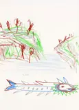 Sea, Cliffs And Fish by Sidney Nolan, pastel on paper, sold Sep 2016
